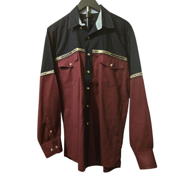 VTG Wrangler Western Aztec Stripe Shirt M 90's Color Block Rockabilly Rodeo - Picture 1 of 9